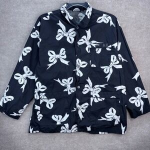 Coach Bow Print Button Up Shirt Pajama Front Pockets Embroidered Initials Small‎